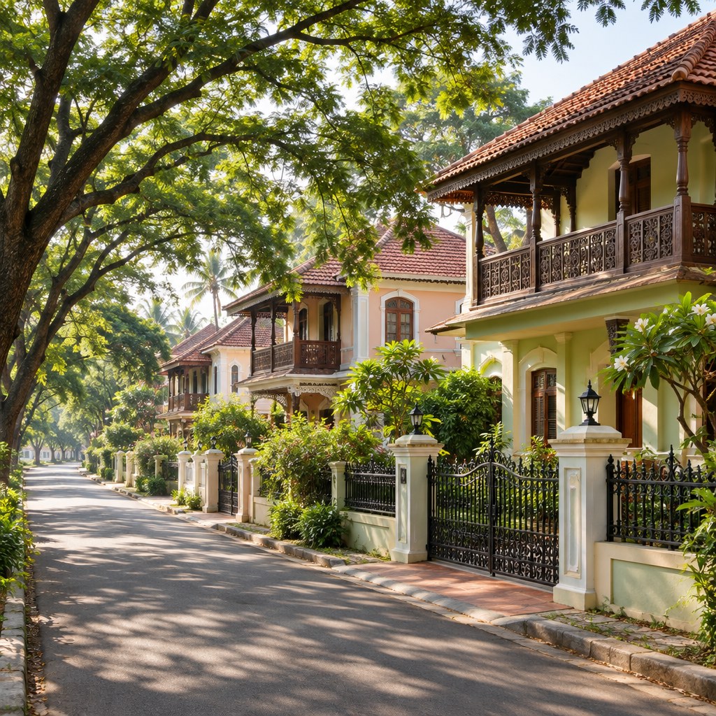 Tree-lined street of heritage homes in old Mysuru